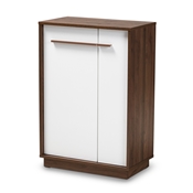 Baxton Studio Mette Mid-Century Modern Two-Tone White and Walnut Finished 5-Shelf Wood Entryway Shoe Cabinet